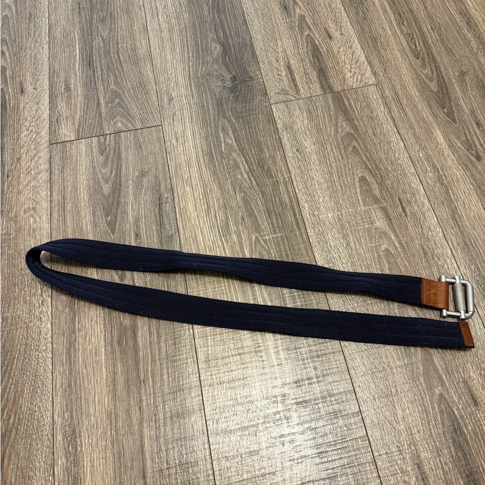 Men’s Woven Navy Blue And Brown Leather Accents Made In Italy Belt Size XL